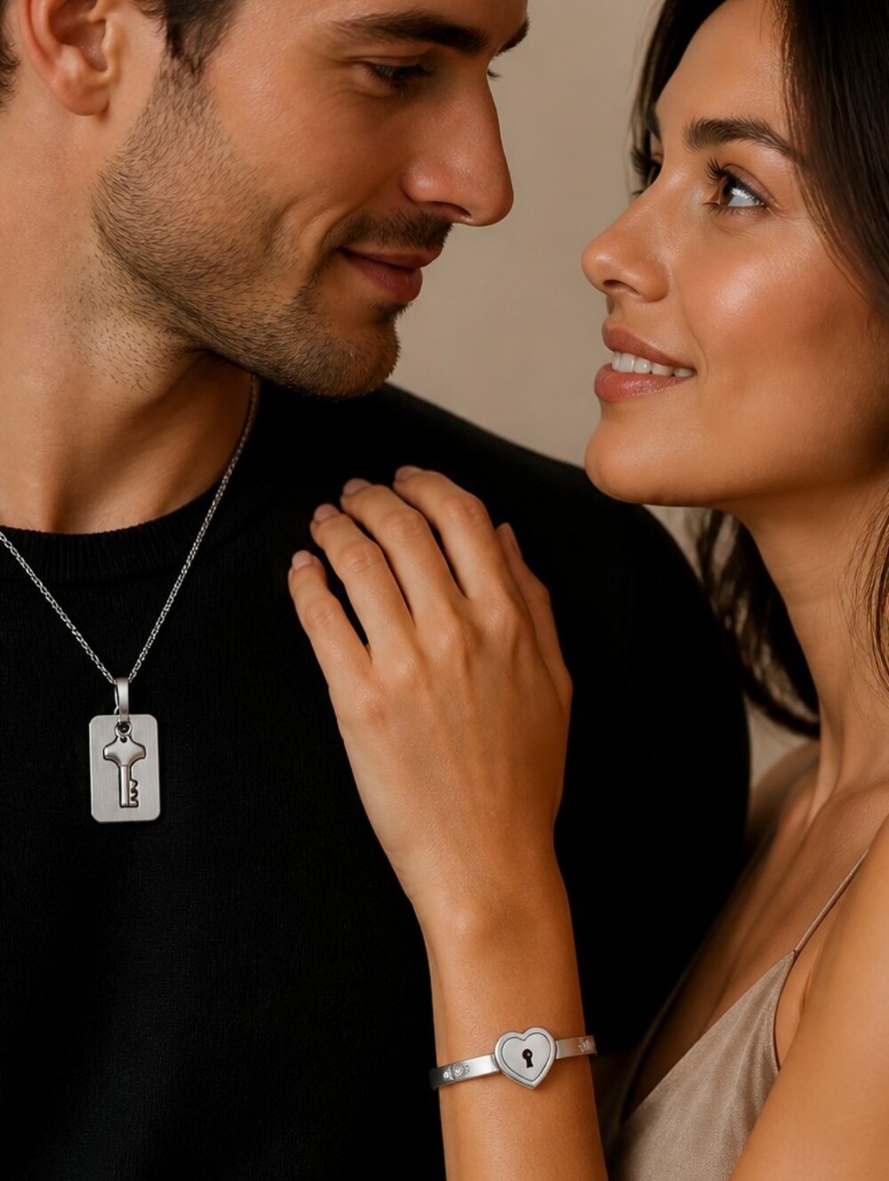 Silver Heart Lock Key Couple Jewelry Set Bracelet Necklace Romantic Love Gift